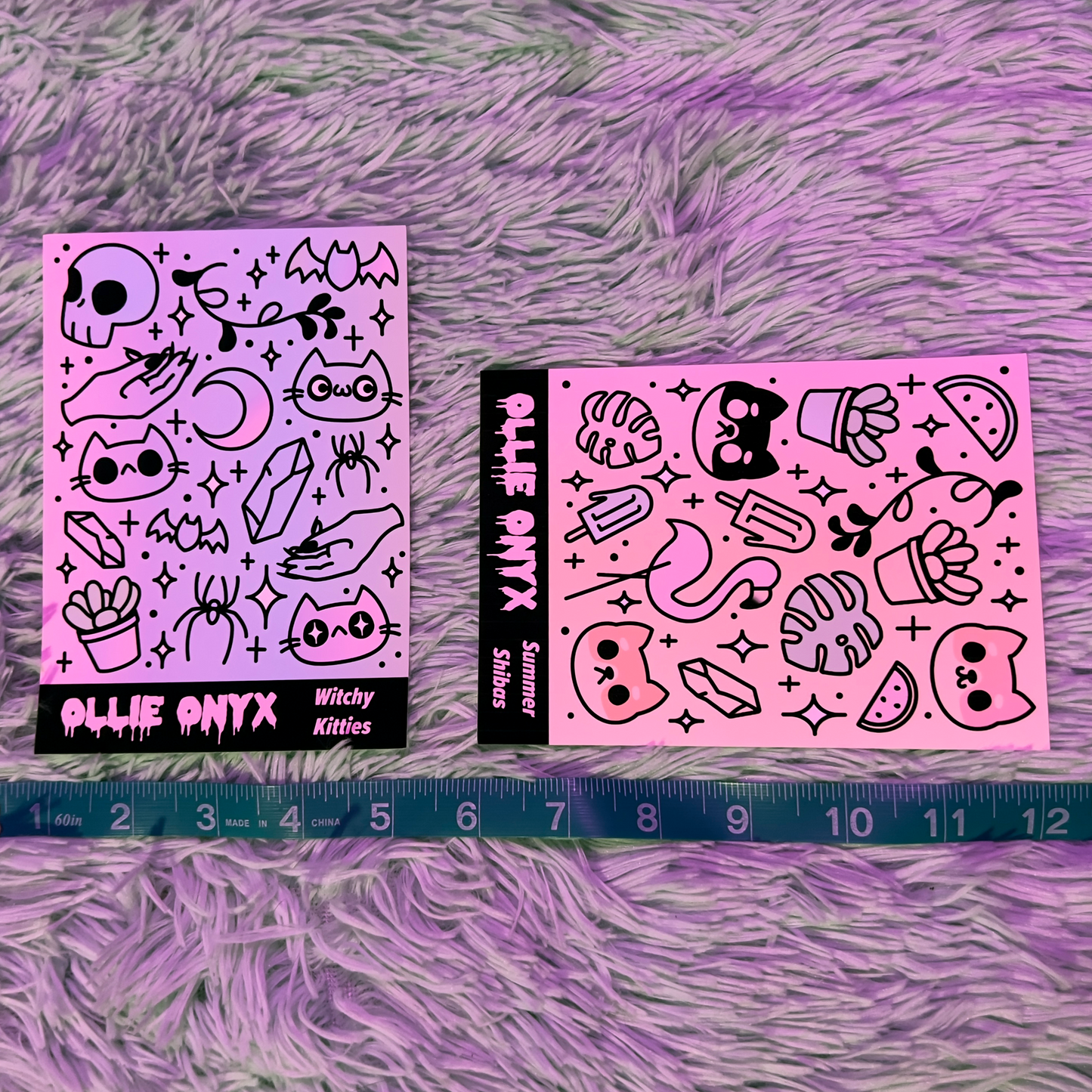 Ollie Onyx Waterproof Sticker Sheets - Witchy Kitties, Crystal Kitties, Summer Shibas