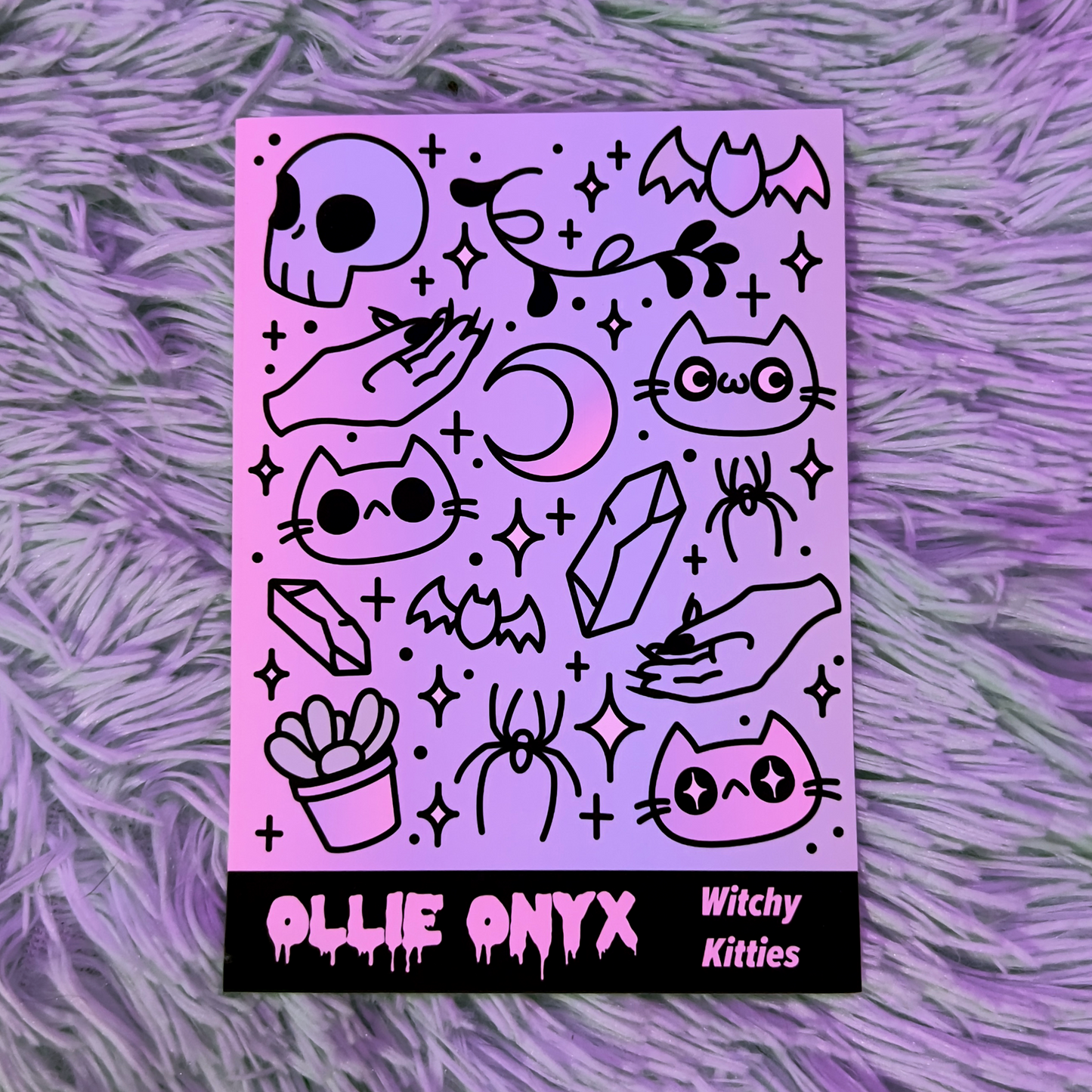 Ollie Onyx Waterproof Sticker Sheets - Witchy Kitties, Crystal Kitties, Summer Shibas