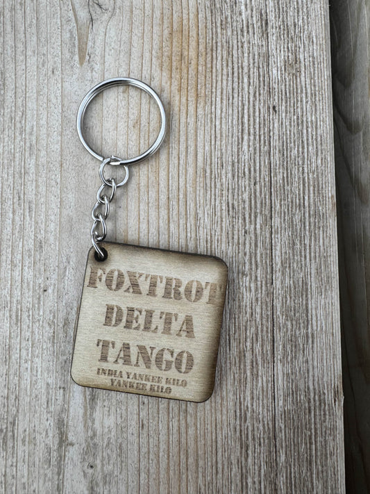 Foxtrot Delta Tango Wooden Keychain