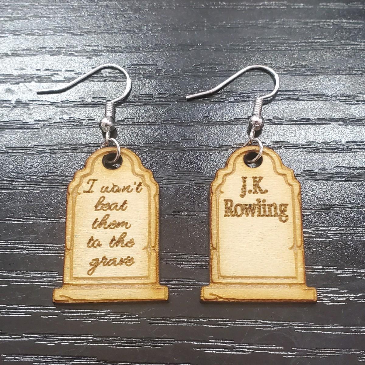 "I wont beat them to the grave" Tombstone Earrings