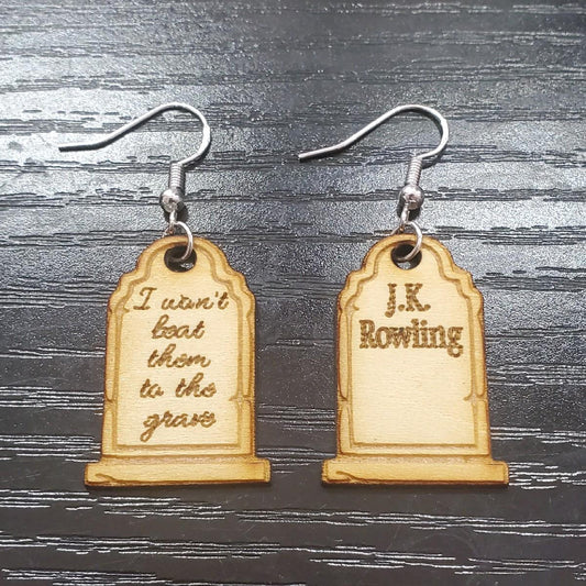 "I wont beat them to the grave" Tombstone Earrings