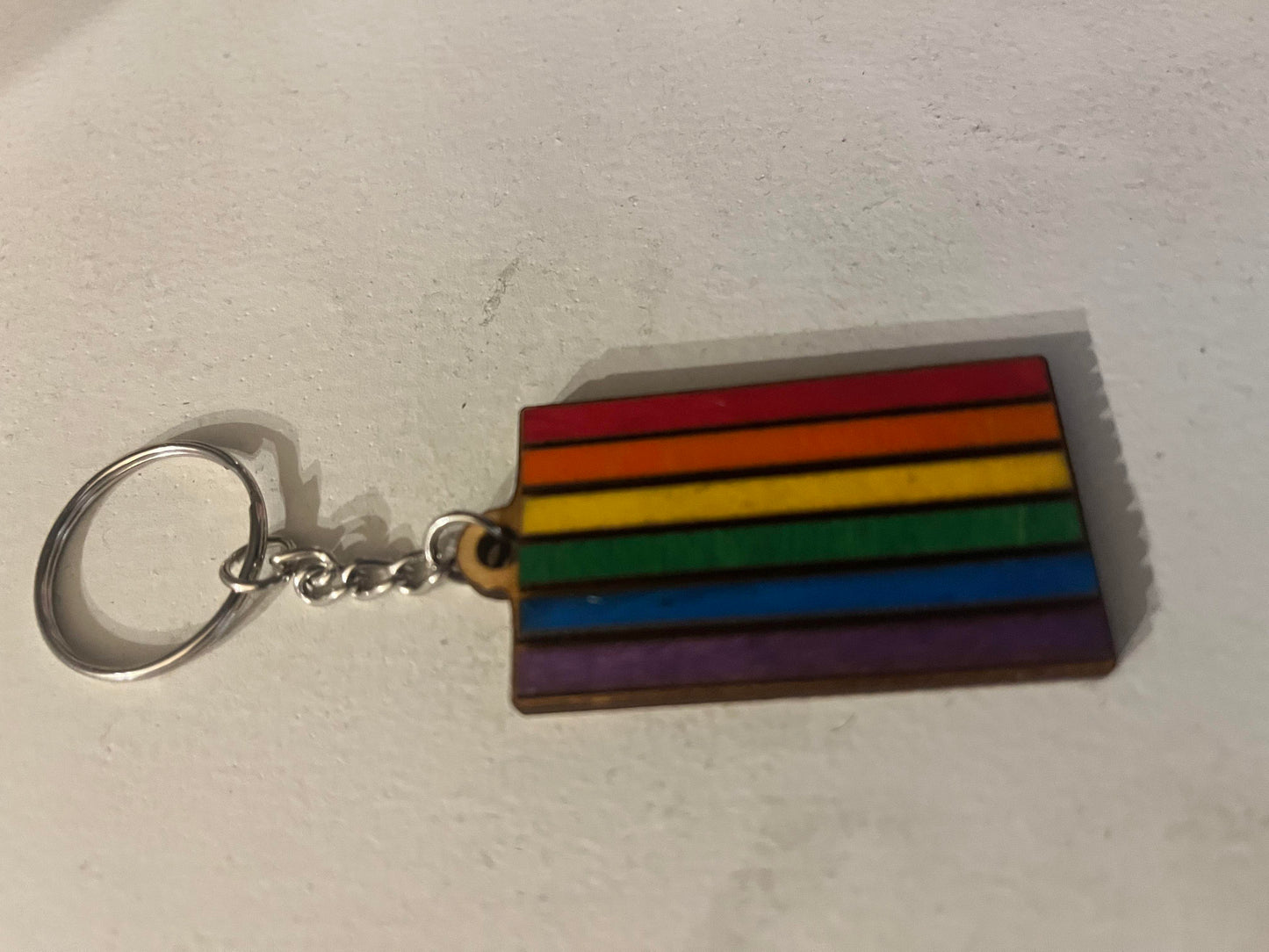 Wooden Pride Flag Keychain