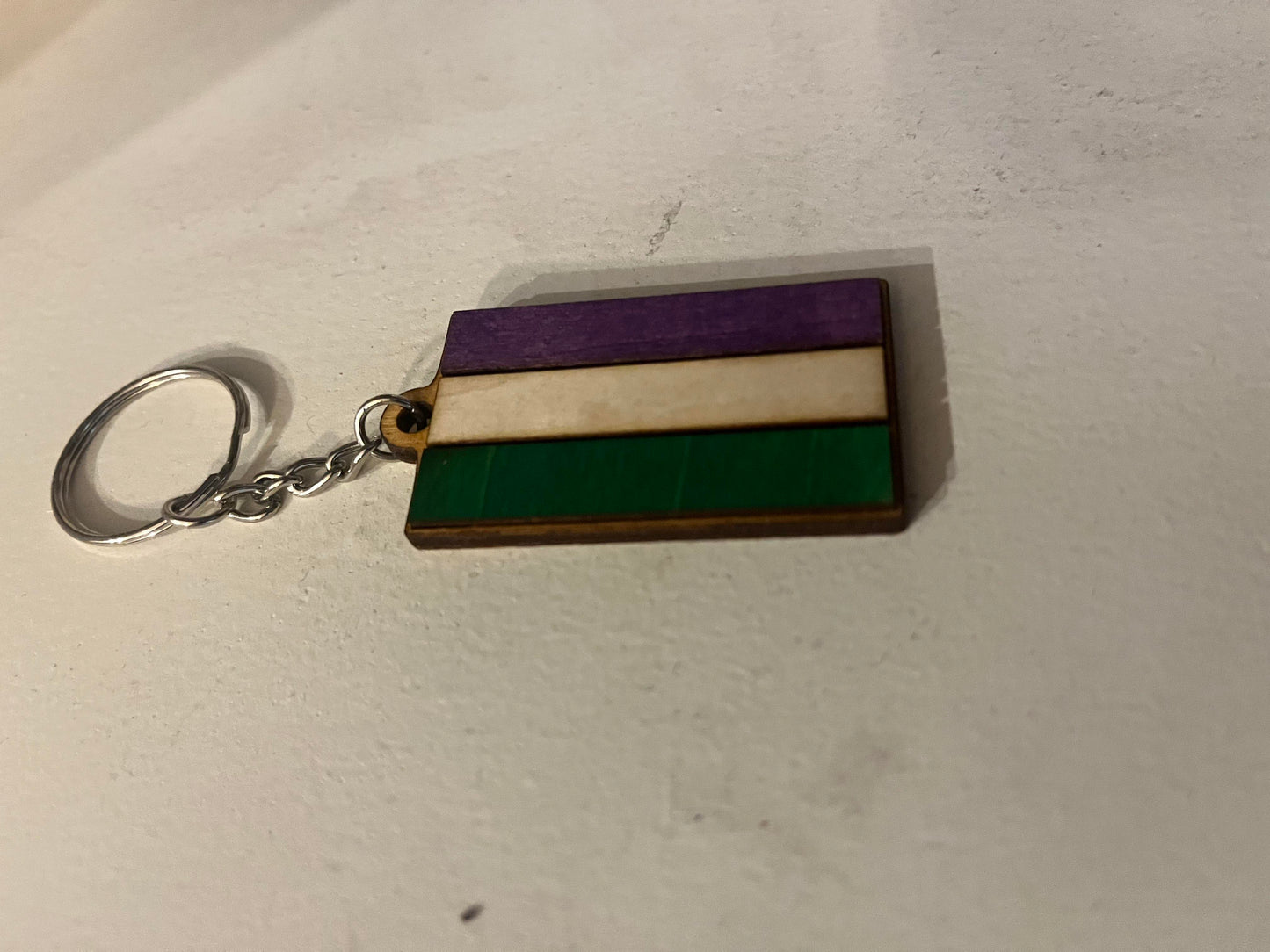 Wooden Pride Flag Keychain