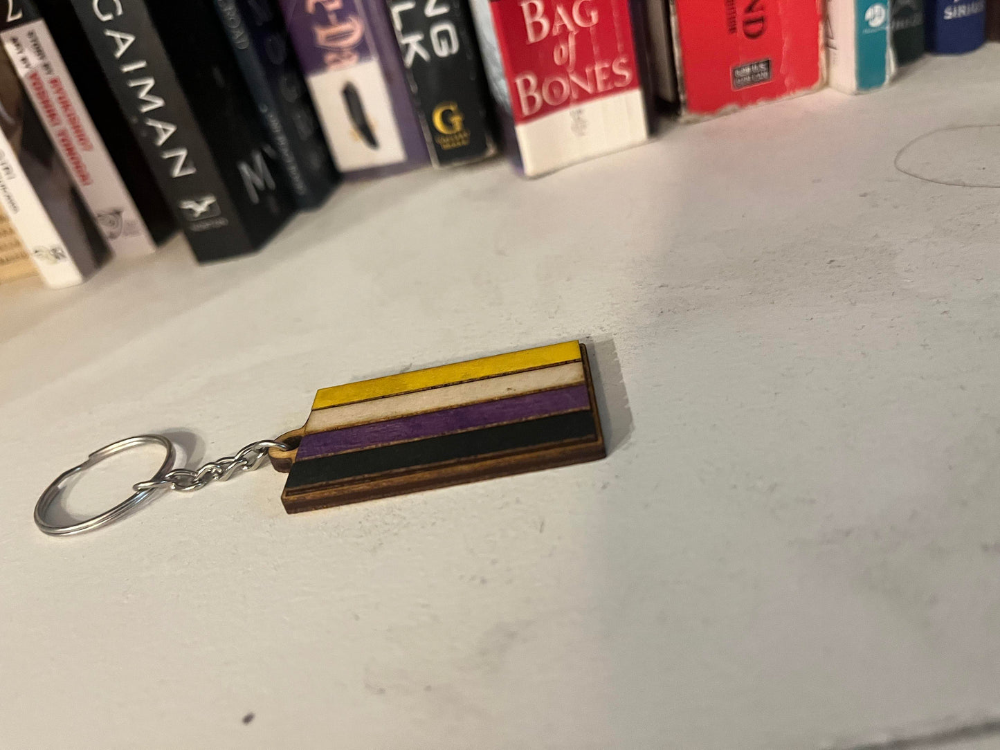 Wooden Pride Flag Keychain