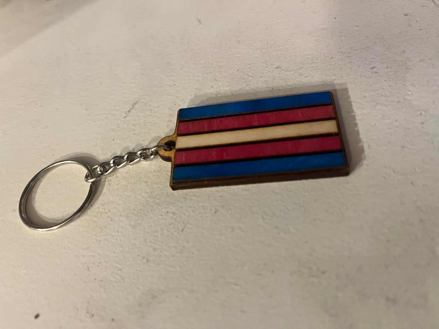 Wooden Pride Flag Keychain