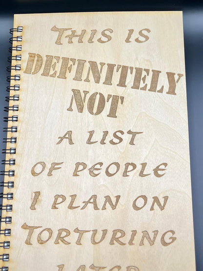 'This is DEFINITELY not a list' wooden notebook