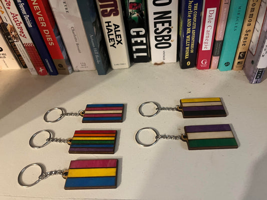 Wooden Pride Flag Keychain